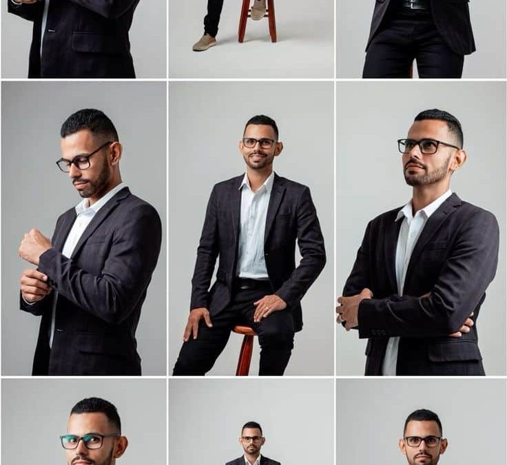 Professional wardrobe options for a corporate headshot, showcasing solid colors and well-fitted clothing.